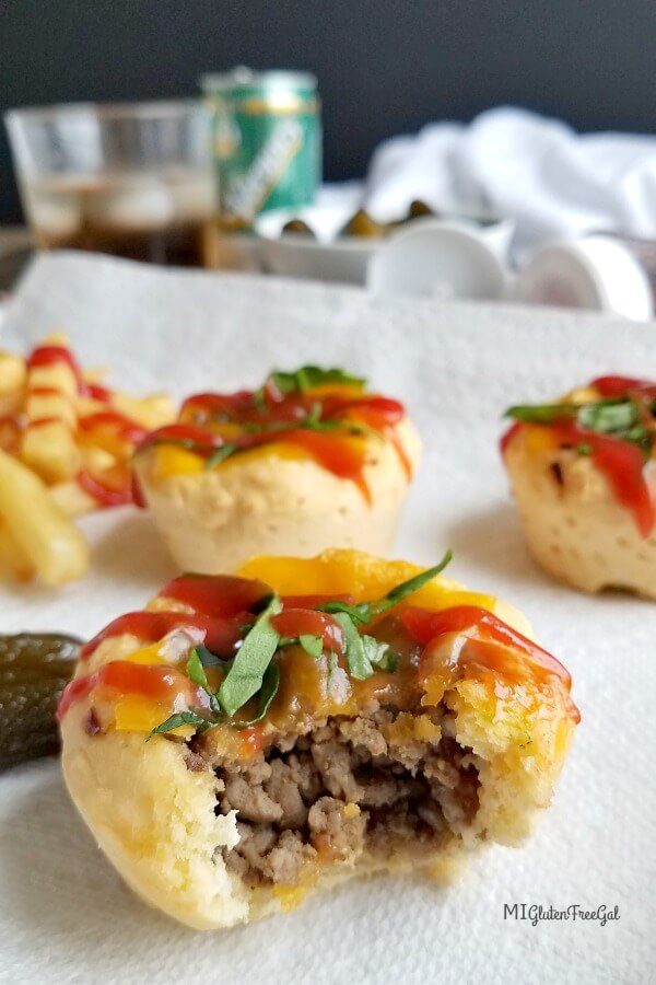 gluten free cheeseburger muffin cups served on tray