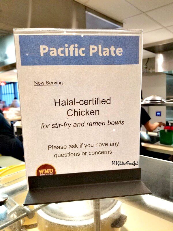 Western Michigan University Pacifc Plate Halal Chicken and gluten free options