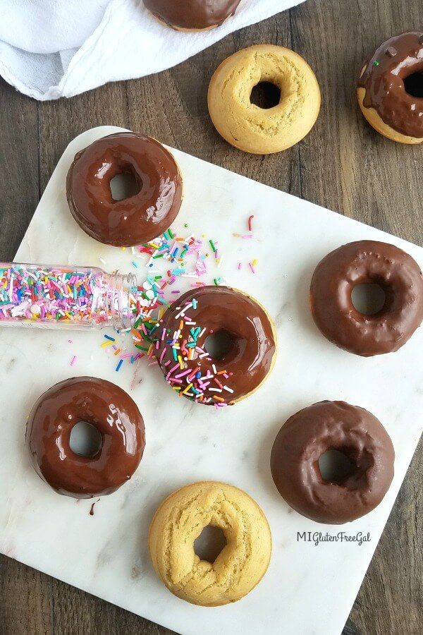 basic gluten free donuts dipped and undipped with sprinkle