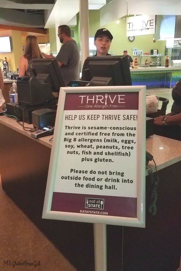 Michigan State Thrive top 8 allergen free Dining Hall Warning Sign