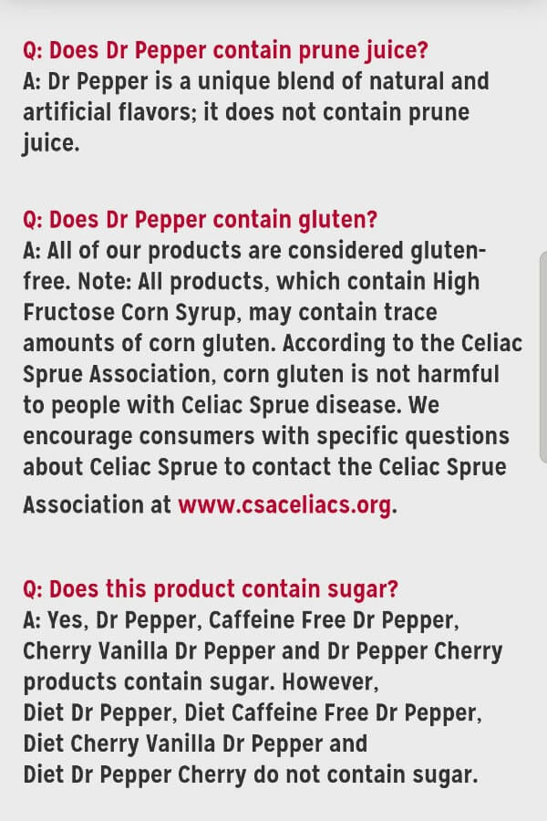 Does Dr Pepper Contain gluten