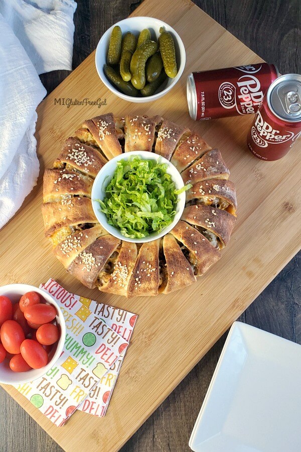 gluten free cheeseburger crescent ring baked overhead