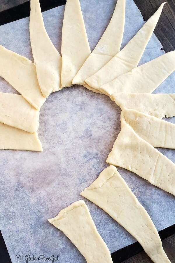 gluten free cheeseburger crescent ring dough sections overlapped