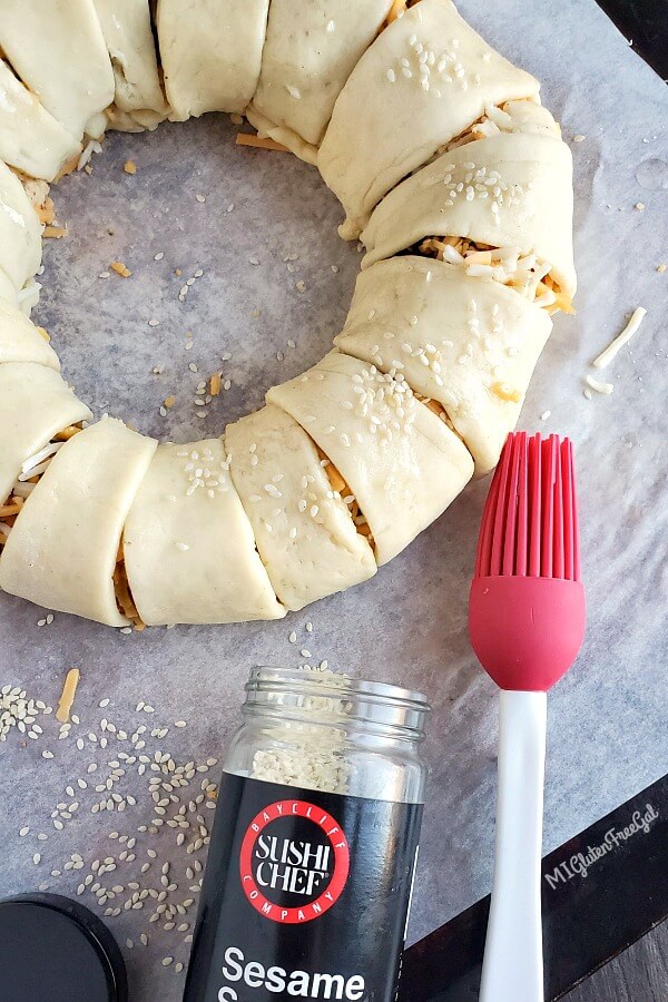 gluten free cheeseburger crescent ring rolled and seeded
