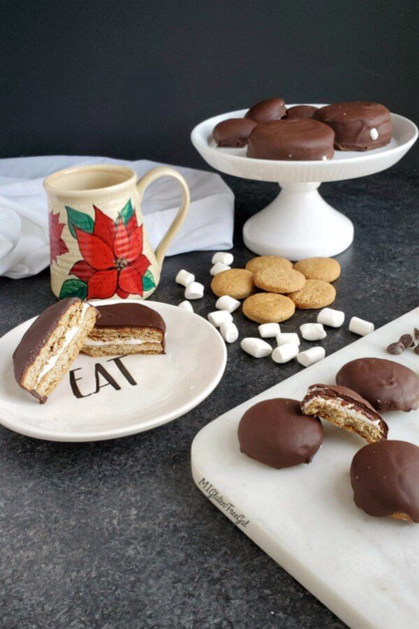 gluten free mallomars on plates with christmas mug