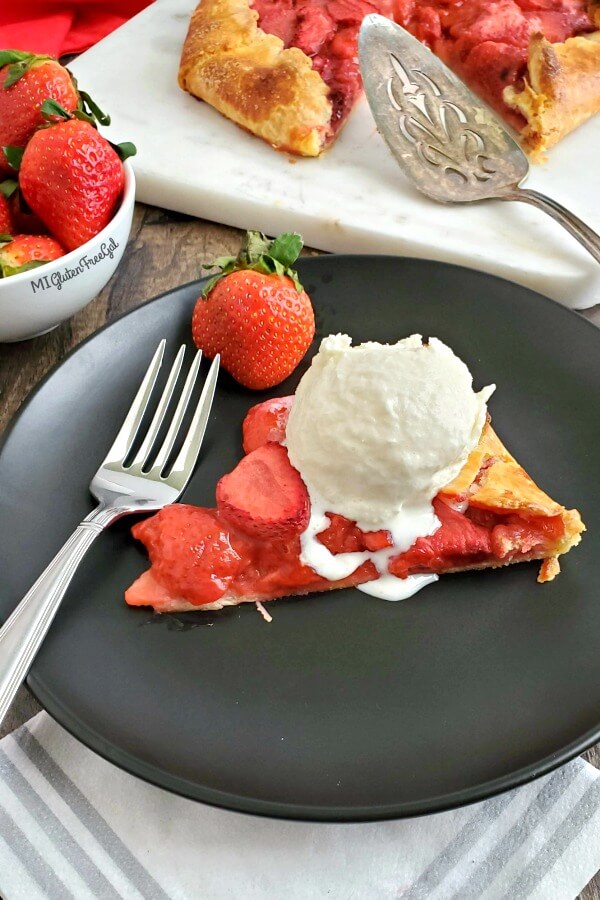 gluten free srawberry galette plated with homemade ice cream