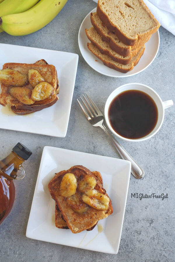 peanut butter bread french toast with caramelized bananas