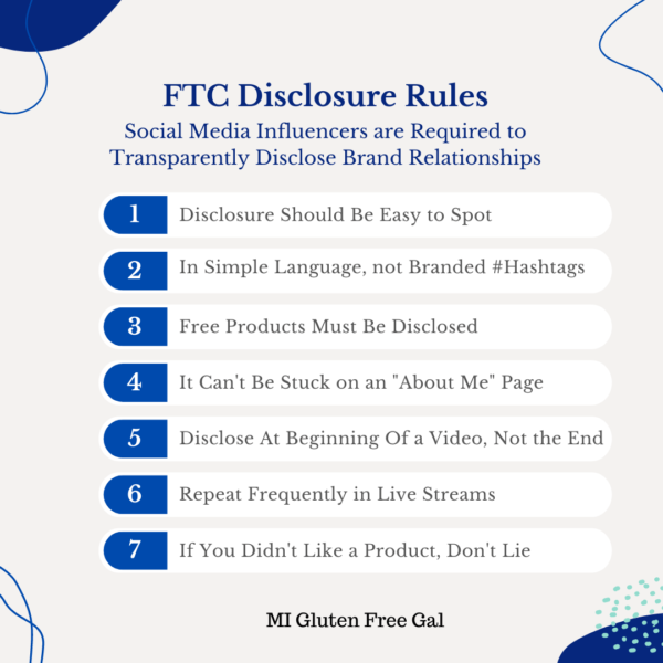 FTC disclosure rules for gluten free internet influencers