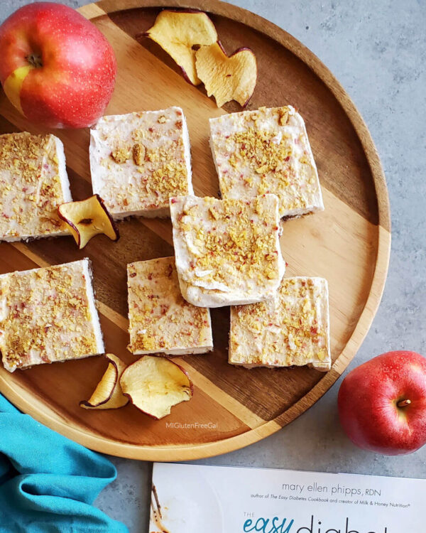 Gluten Free Apple Pie Cheesecake Bars from the Easy Diabetes Desserts Cookbook