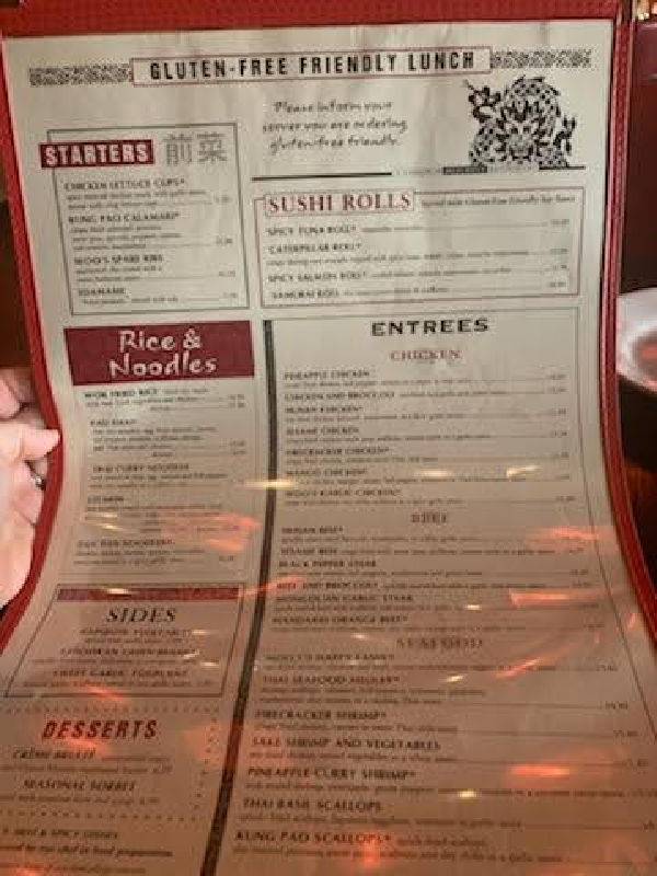 Molly Woo's Gluten Free Dining Menu Columbus Ohio