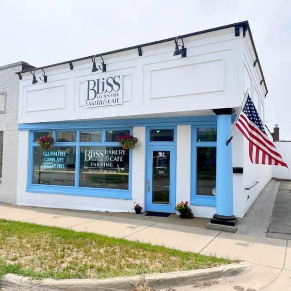 Bliss Bakery storefront in Holland, Michigan. Everything at this bakery is gluten free, and mostly grain free. 