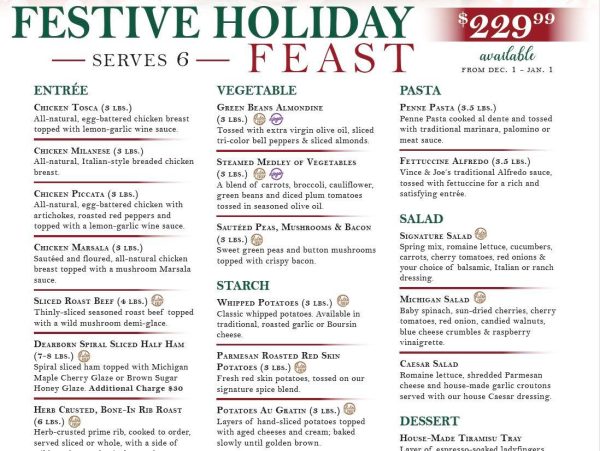 Vince and Joe's Holiday Feast for 6 menu