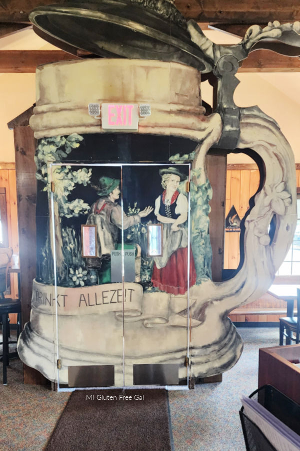 The main doors at Alcona Brew Haus look like a beer stein!