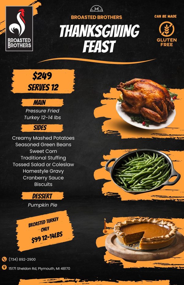 Broasted Brothers in Plymouth Mi is offering a Thanksgiving Feast, which will offer gluten free options. 