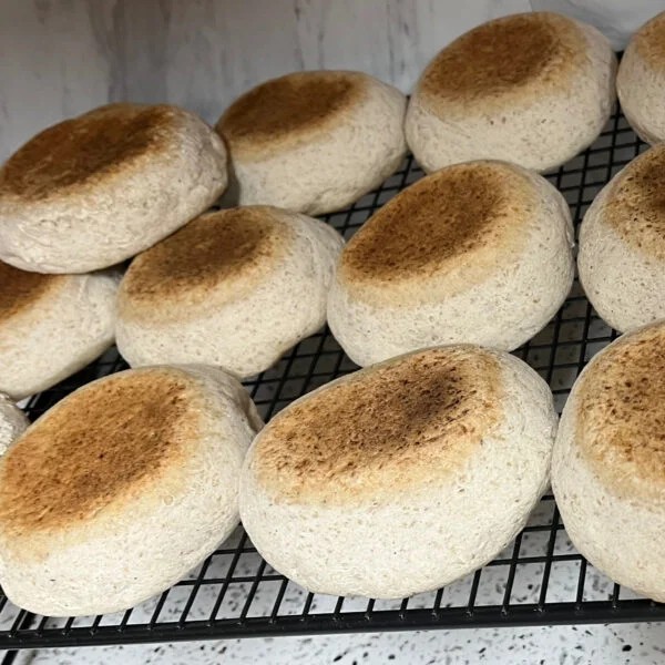 Gluten Free Sourdough English Muffins made by Simply Gluten Free Kitchen in Bay City Michigan