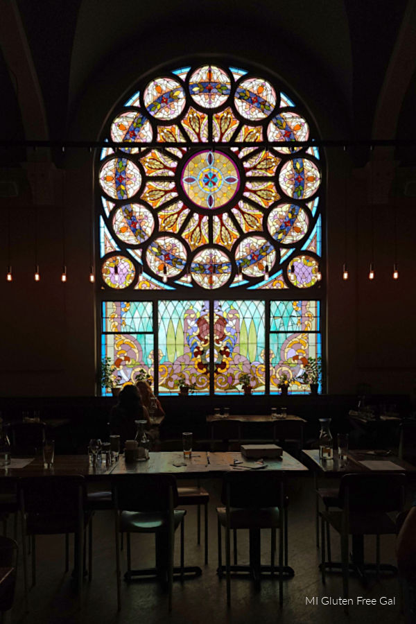 Salt Springs Brewery used to be a church. They have maintained the amazing stained glass windows. 