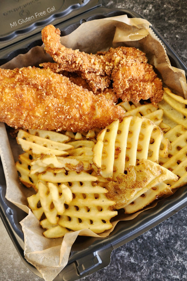 Gluten Free Chicken Tenders and Waffle Fries from Smash House Gourmet in Flint, MI.