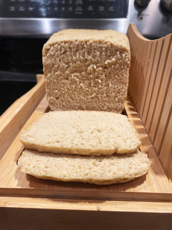 Mama Alana's Pantry sells a gluten free bread mix and a slicing guide