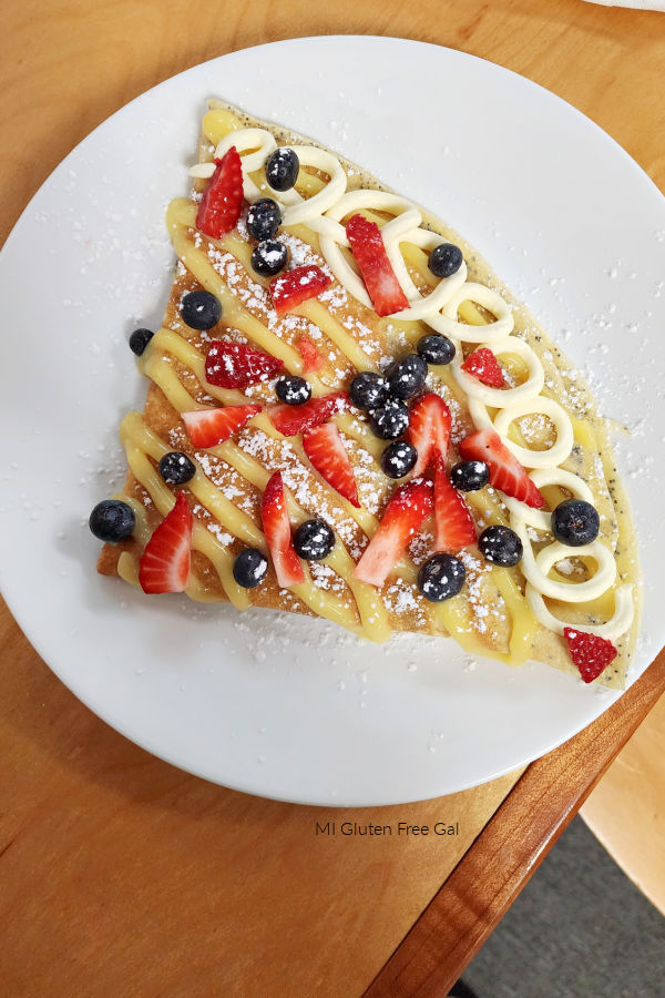 Gluten Free Spotted Owl Crepe at Newaygo Bookstore in Michigan